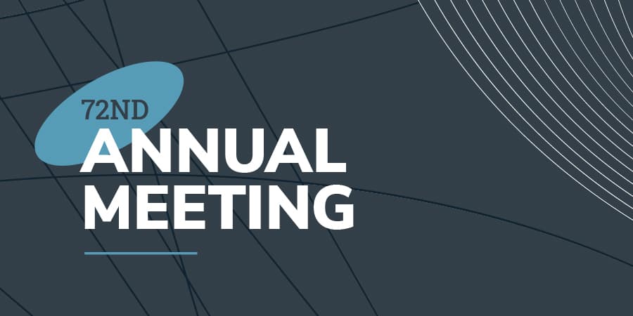 The words 72nd Annual Meeting on a navy background with white swirls.
