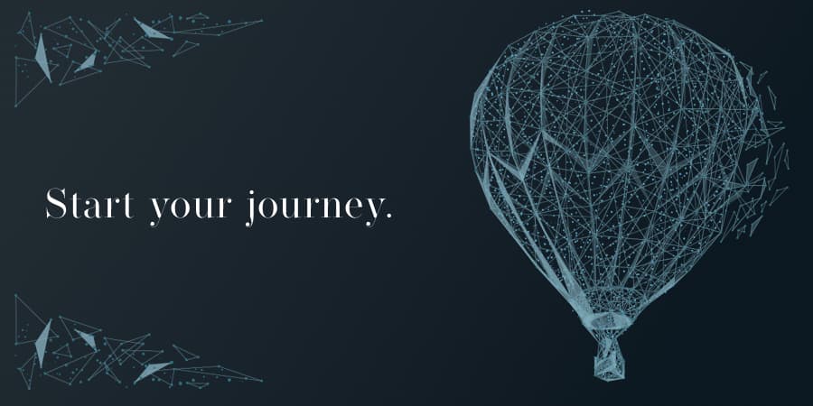 An illustration of a hot air balloon. To the left, the words: start your journey.
