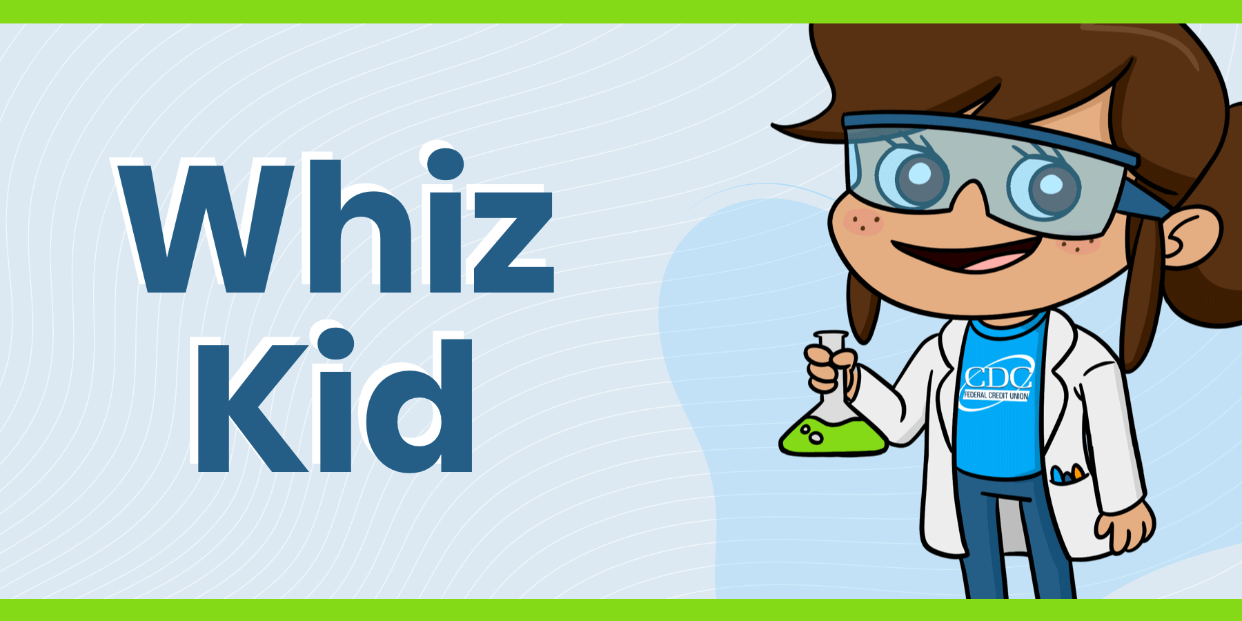 The Whiz Kid mascot. To the left, the words: Whiz Kid.