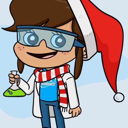 An illustration of the Next Generation Youth Account mascot wearing Santa's cap.
