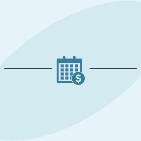 An icon of a calendar with a money symbol at the bottom right.