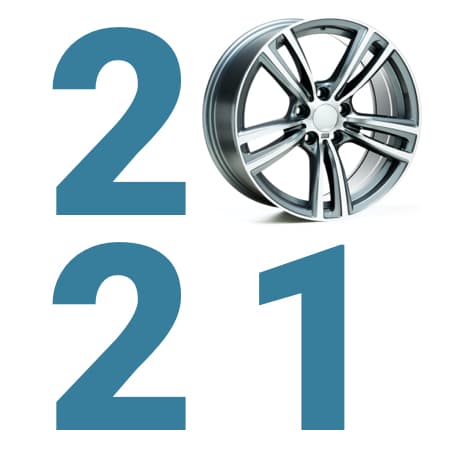 The numbers 2021 with a car wheel in place of zero.