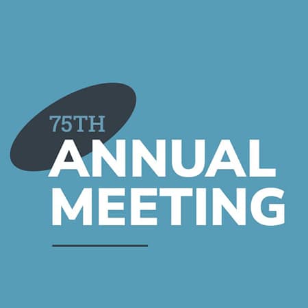 The words: 75th Annual Meeting on a light blue background with molecule symbols.