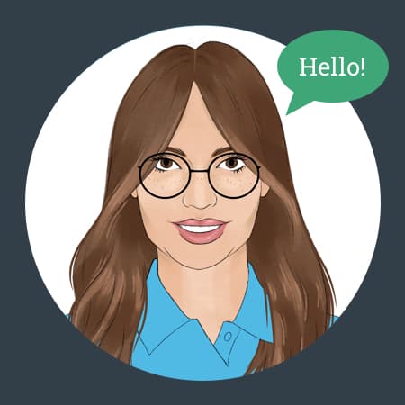 An illustration of Christina with a green calout containing the words hello.