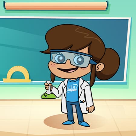 An illustrtion of the Next Generation Account mascot standing in front of a classroom.