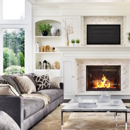 A beautiful, modern, and cozy living room.