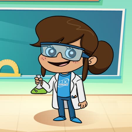 An illustrtion of the Next Generation Account mascot standing in front of a classroom.