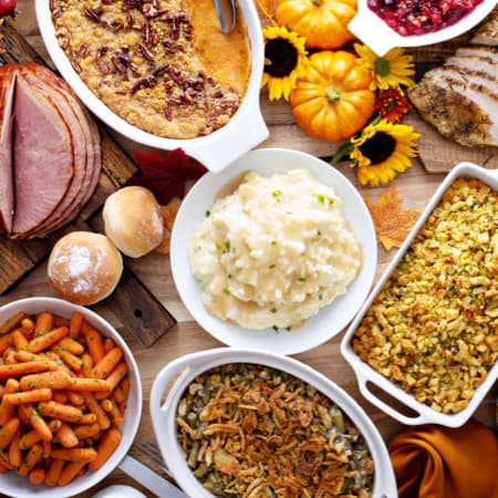A top view of Thanksgiving platters.