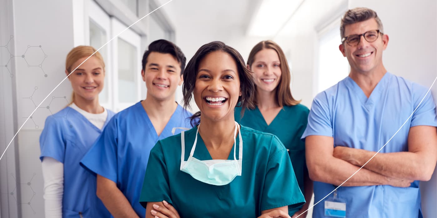 A group of happy and smiling healthcare professionals.