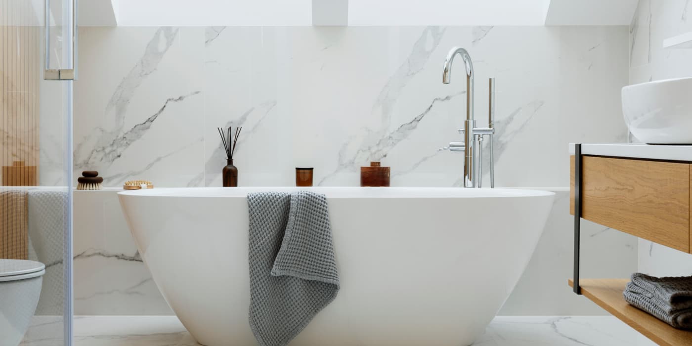 A beautiful, modern, bathroom.